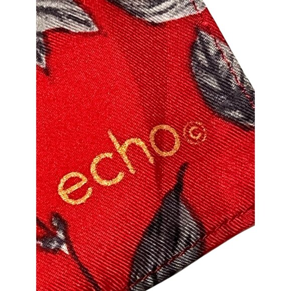 Echo red floral long silk scarf - Picture 3 of 5